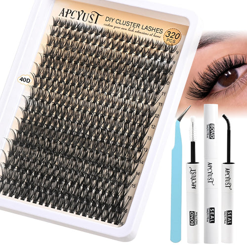 APCYUST Lash Clusters Kit Wispy Lash Extension Kit 320PCS Individual Eyelash Cluster 40D Eyelash Extensions Kit DIY Volume Lashes Natural False Mink Lash Clusters Kits with Lash Bond and Tweezers